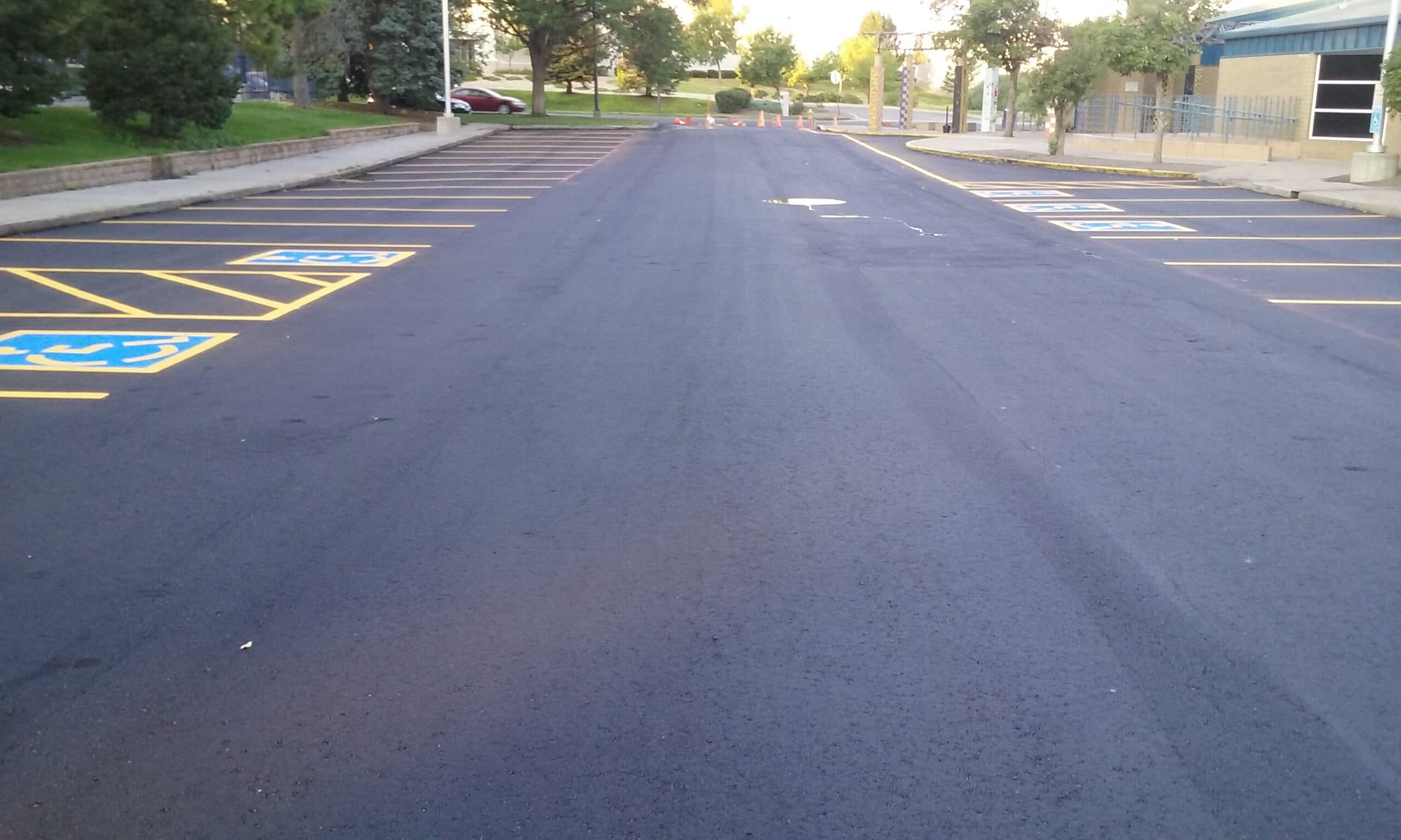 Mill and pave work outside a library